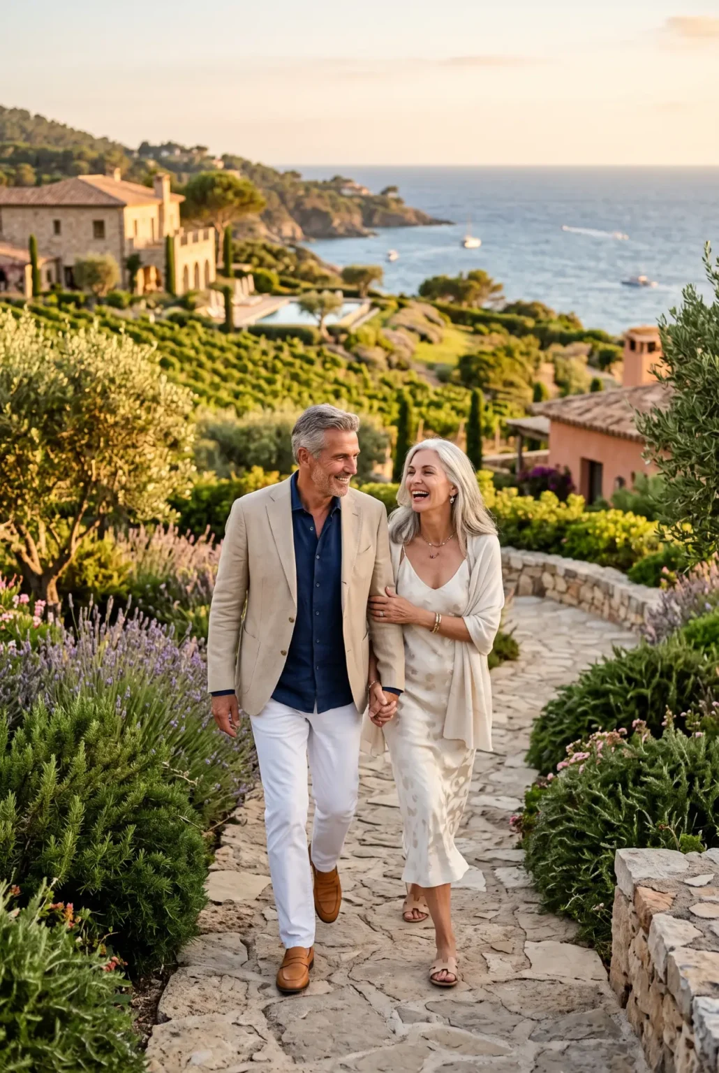 an affluent retired couple enjoying their retirement after having stone pillars manage their retirement planning
