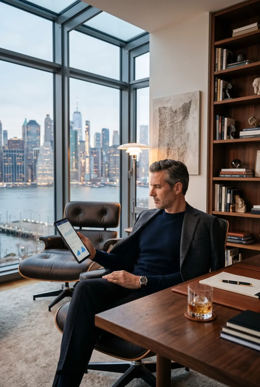successful client reviewing investment management portfolio from stone pillars wealth management
